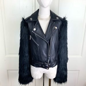 NEW! MICHAEL Michael Kors Fall 2017 Faux Fur Leather Moto Jacket Size M $795